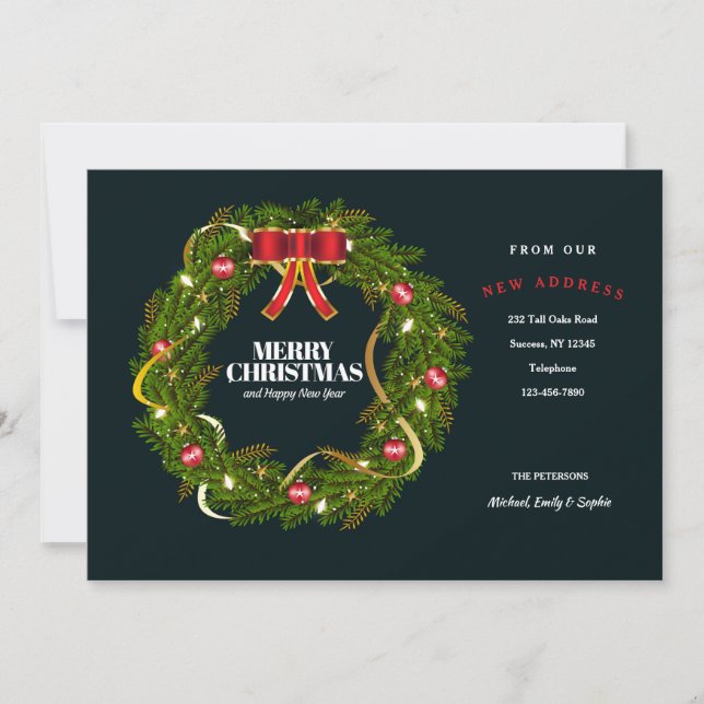 Festive Christmas Wreath Moving Announcement (Front)