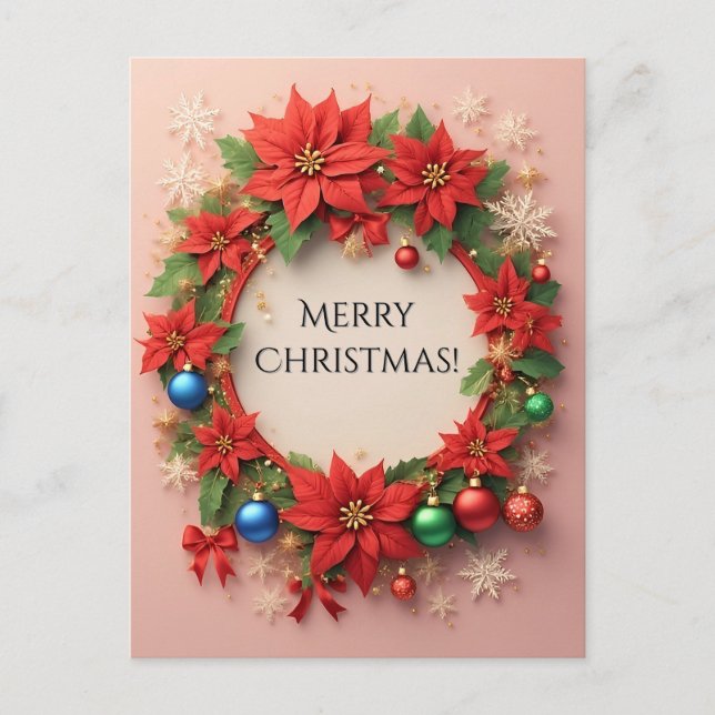 Festive Christmas Wreath Postcard (Front)
