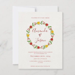 Festive Christmas Wreath Red Green Floral wedding  Invitation