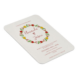 Festive Christmas Wreath Red Green Floral wedding  Magnet