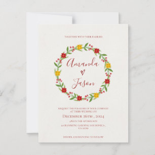 Festive Christmas Wreath Red Green Floral wedding  Postcard