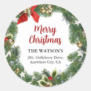 Festive Christmas Wreath Return Address Label