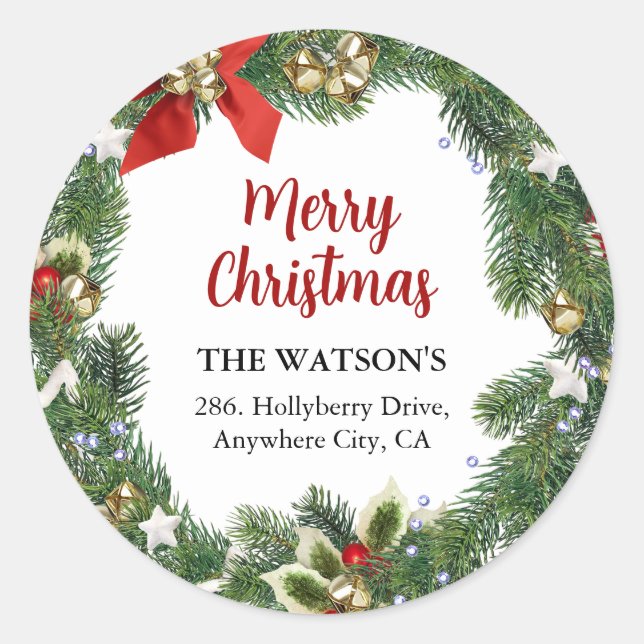 Festive Christmas Wreath Return Address Label (Front)