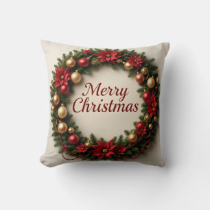Festive Christmas Wreath Throw Pillow