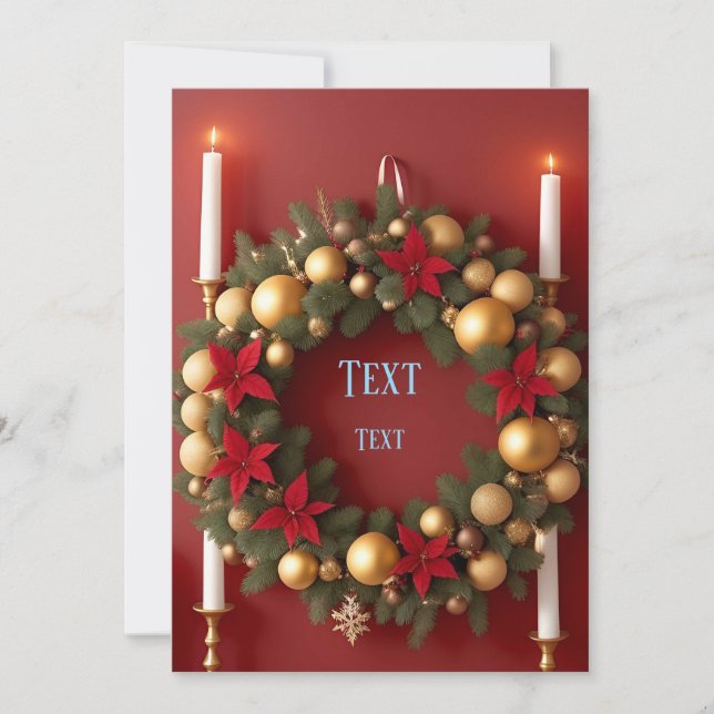 Festive Christmas Wreath With Candle Decorations Holiday Card (Front)