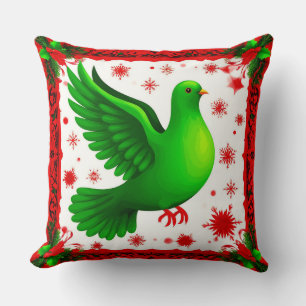 Festive Christmas Wreath With Green Dove Cushion