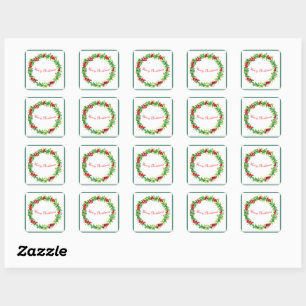 Festive Christmas wreath with Merry Christmas text Square Sticker
