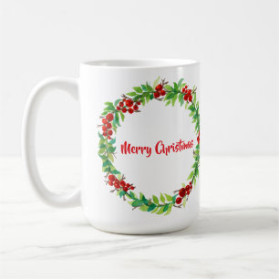 Festive Christmas wreath with red berries Coffee Mug