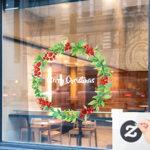 Festive Christmas wreath with red berries Window Cling