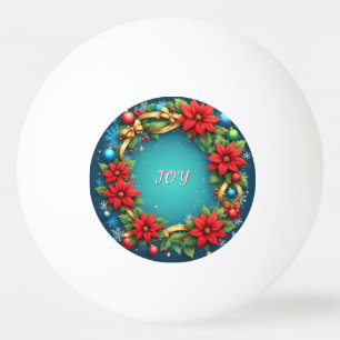 Festive Christmas Wreath with Red Poinsettias Ping Pong Ball
