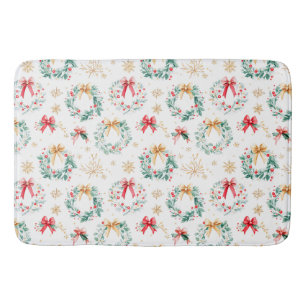 Festive Christmas Wreaths Bath Mat