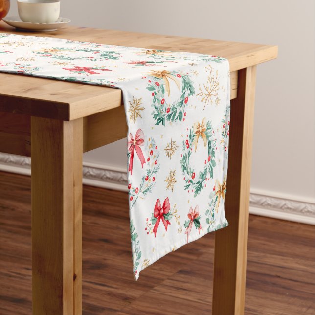 Festive Christmas Wreaths Short Table Runner (In Situ)