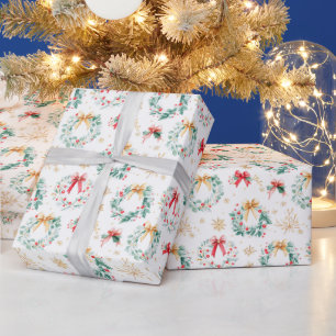 Festive Christmas Wreaths Wrapping Paper