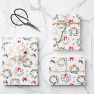 Festive Christmas Wreaths Wrapping Paper Sheet