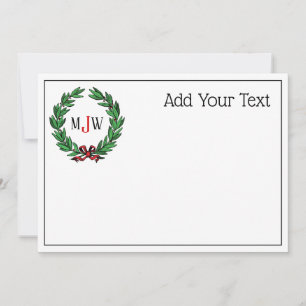 Festive Christmas Xmas Holly Wreath Monogram Holiday Card
