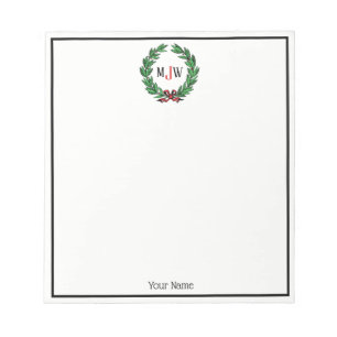 Festive Christmas Xmas Holly Wreath Monogram Notepad