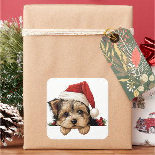 Festive Christmas Yorkshire Terrier Square Sticker