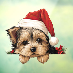 Festive Christmas Yorkshire Terrier Window Cling