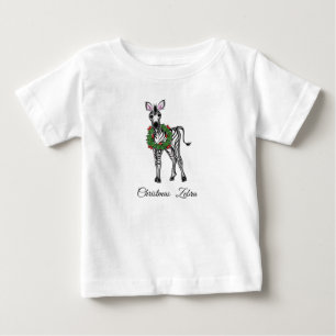 Festive Christmas Zebra, red green wreath Baby T-Shirt