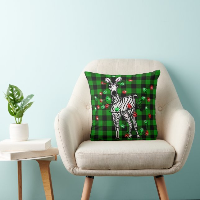 Festive Christmas Zebra, red green wreath Cushion (Chair)