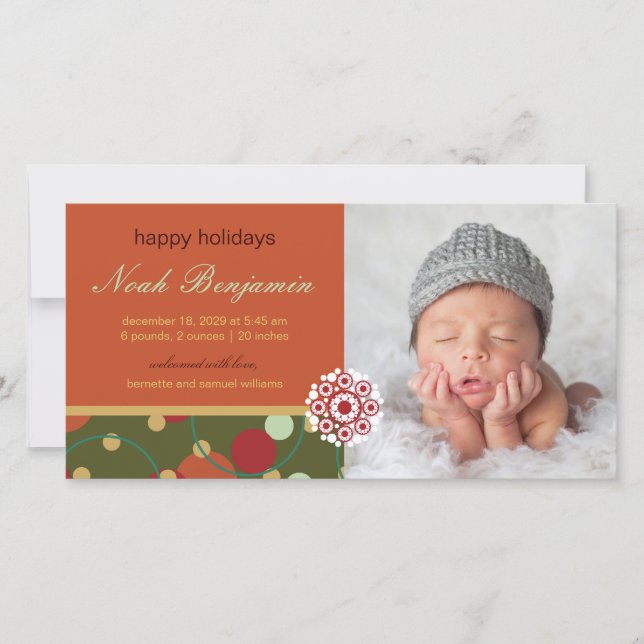 Festive Circles Dots Holiday Birth Announcement (Front)