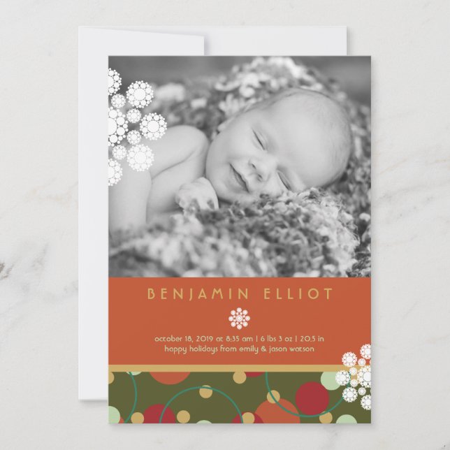 Festive Circles Holiday Photo Birth Announcement (Front)