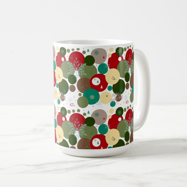 Festive Circles with Snowflakes, Trees & Mistletoe Coffee Mug (Front Right)