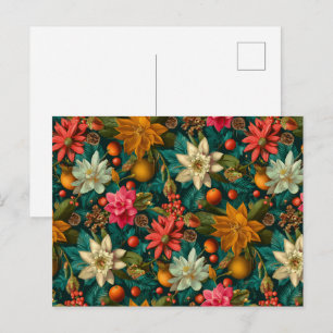Festive Citrus & Winter Floral Christmas Pattern Postcard