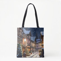 Festive city under the snow Tote Bag