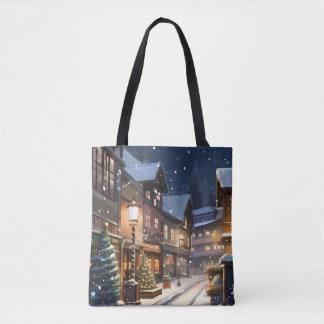 Festive city under the snow Tote Bag