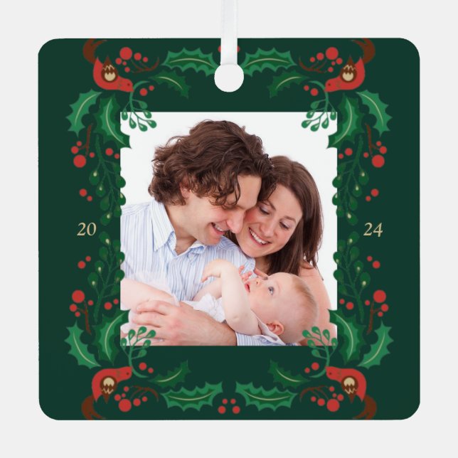 Festive Classic Christmas Floral Frame  Metal Orna Tree Decoration (Front)