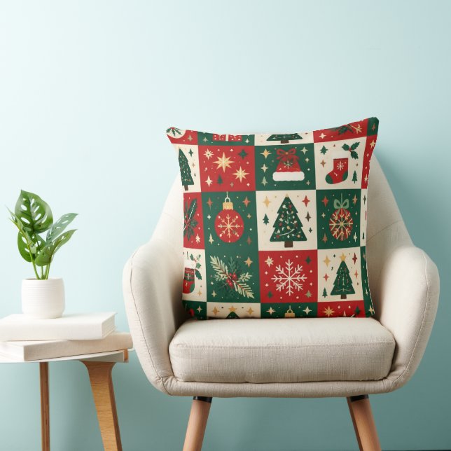 Festive Classic Christmas Patchwork Cushion (Chair)