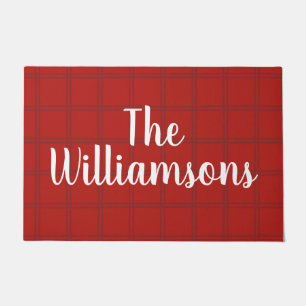 Festive Classic Red Check Family Script Name  Doormat