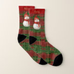 Festive Classic Red Green Gold Tartan Snowman Socks<br><div class="desc">Classic red,  green,  gold tartan personalised Christmas Stocking with a snowman design .  (c) The Happy Cat Studio</div>