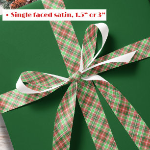 Festive Classic Red Green White Christmas Plaid Satin Ribbon