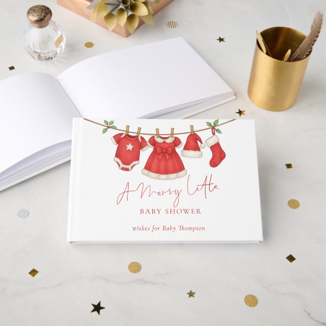 Festive Clothesline Christmas Baby Shower  Guest Book (Front Open)