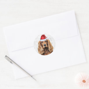 Festive Cocker Spaniel Dog on Woof Art Christmas Classic Round Sticker
