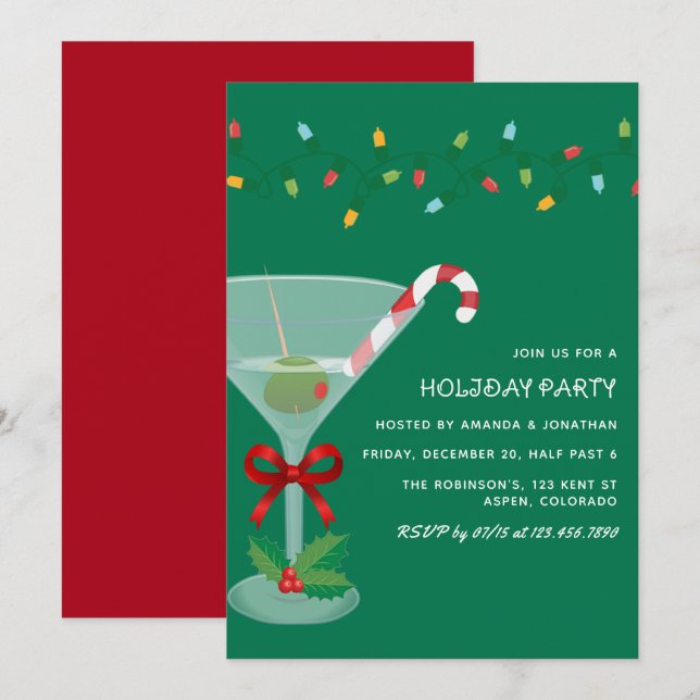 Festive cocktail themed Christmas Party Invitation (Front/Back)