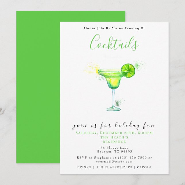 Festive Cocktails Christmas Party Invitation (Front/Back)