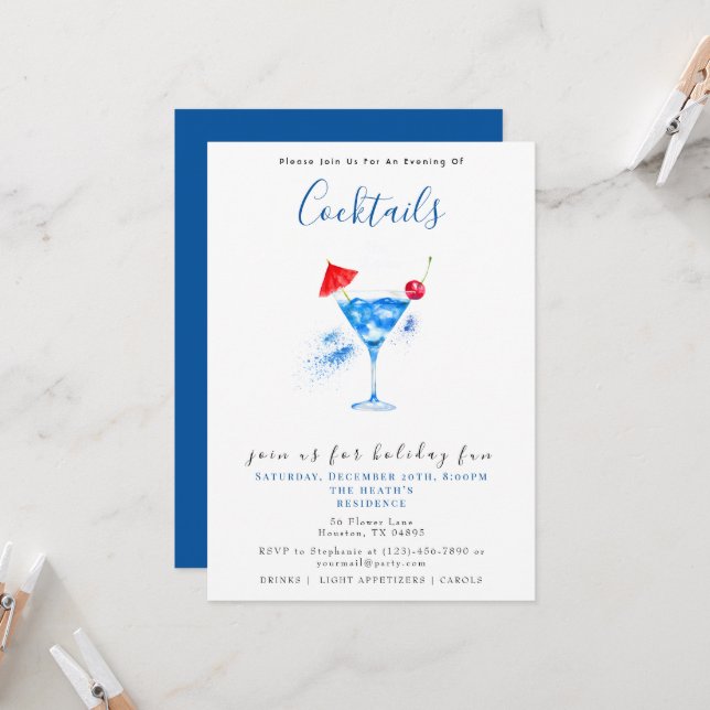 Festive Cocktails Christmas Party Invitation (Front/Back In Situ)