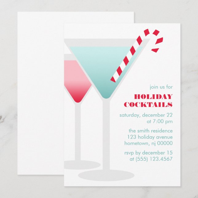 Festive Cocktails Holiday Party Invitations (Front/Back)