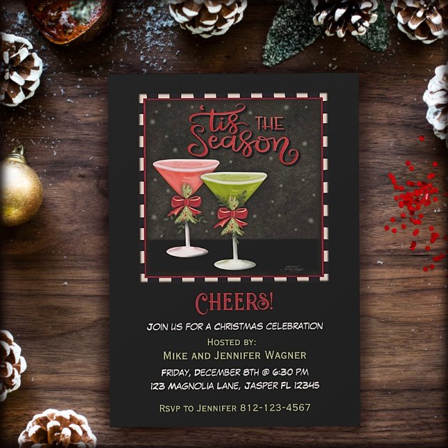 Festive Cocktails Modern Red Green Christmas  Invitation (Creator Uploaded)