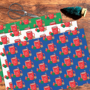 Festive Cocoa Mug Pattern Wrapping Paper Sheet