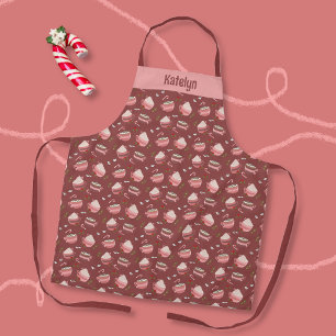 Festive Cocoa Mugs Doodle Pattern Apron with Name