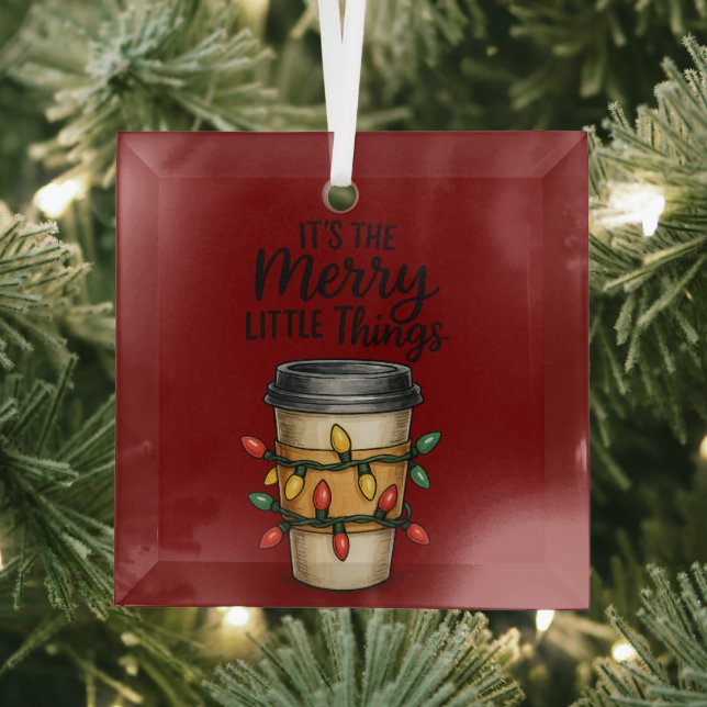 Festive Coffee Cup Christmas Sticker Glass Tree Decoration (Insitu)