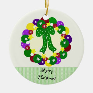 Festive Colored Christmas Wreath Ceramic Tree Decoration