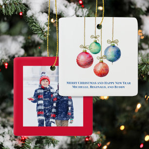 Festive Colorful Christmas Ornaments Custom Photo