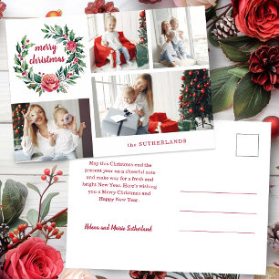 Festive Colorful Christmas Wreath Photo Collage Holiday Postcard