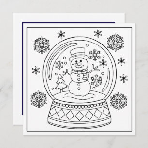 Festive coloring lovers snowman snow globe holiday card