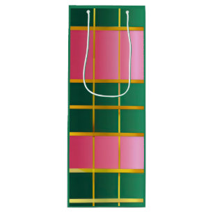 Festive Colour Block Pink & Green Wine Gift Bag